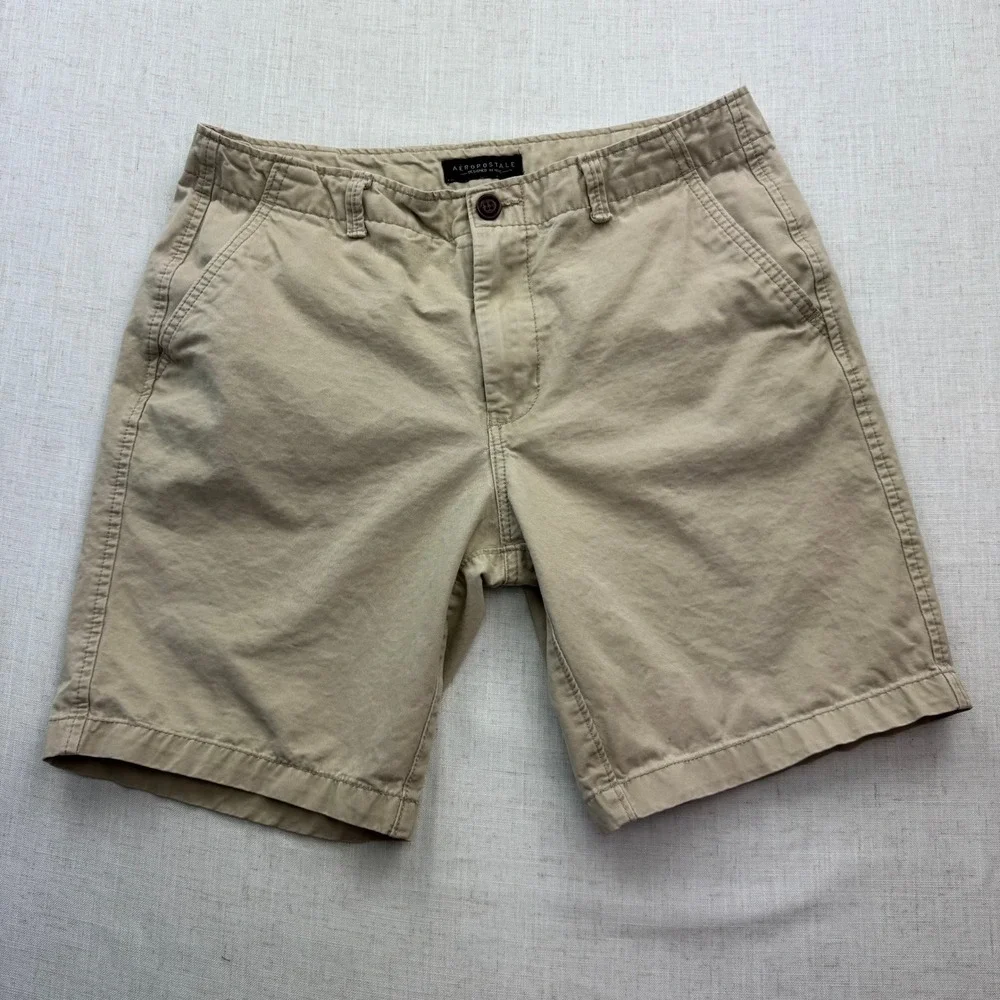 Aeropostale Chino Shorts Mens 32 Khaki Cotton Flat Front Casual Preppy Coastal